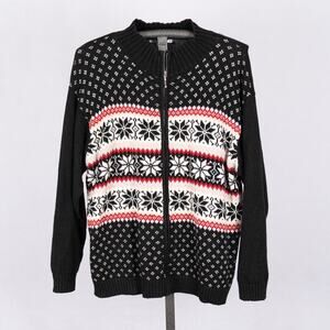 Women's Vintage Fair Isle & Bird's Eye Zip Cardigan Sweater SZ 22/24 Poinsettia